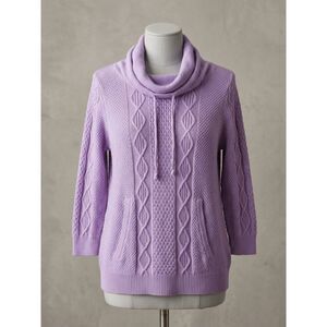 Preswick & Moore Women’s XL Lavender Cable‑Knit Cowl‑Neck Sweater